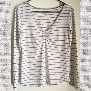 Old Navy cream & navy striped shirt, large